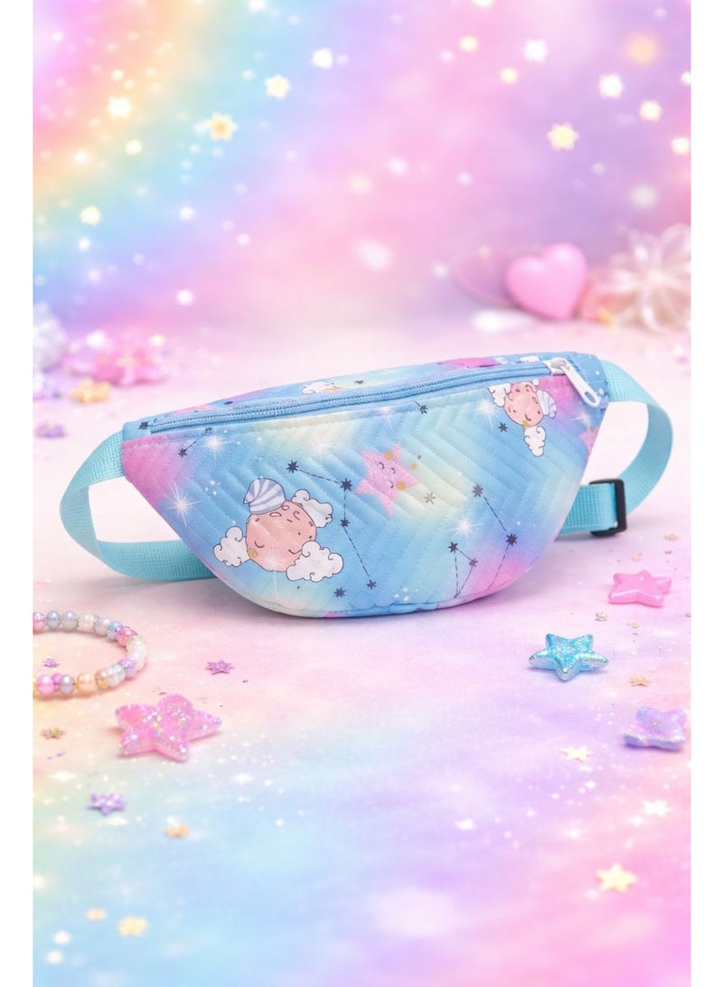 Children's waist bag – cute cartoon design with a star pattern – lightweight and suitable for outings and trips- baby blue - Image 5